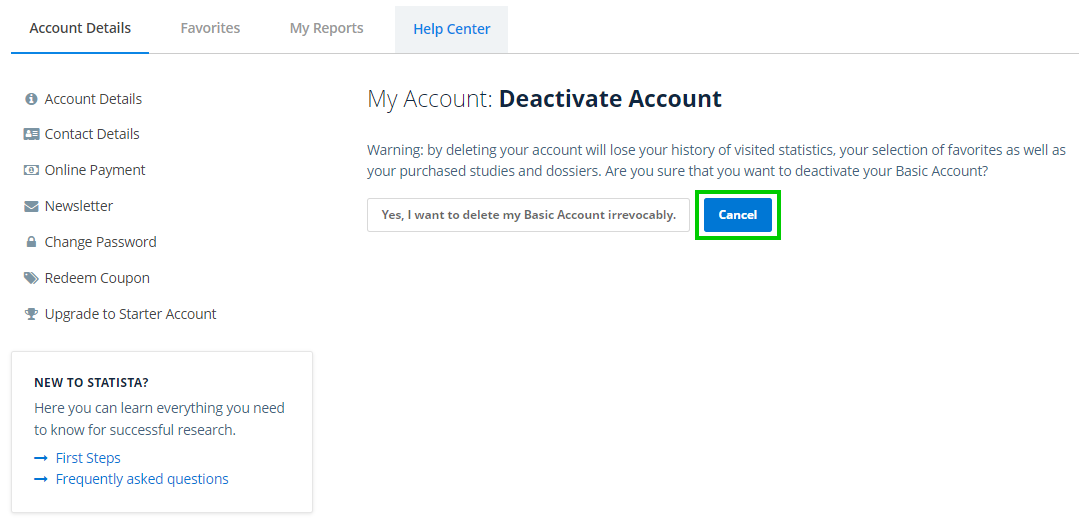 Verify the request to delete the account