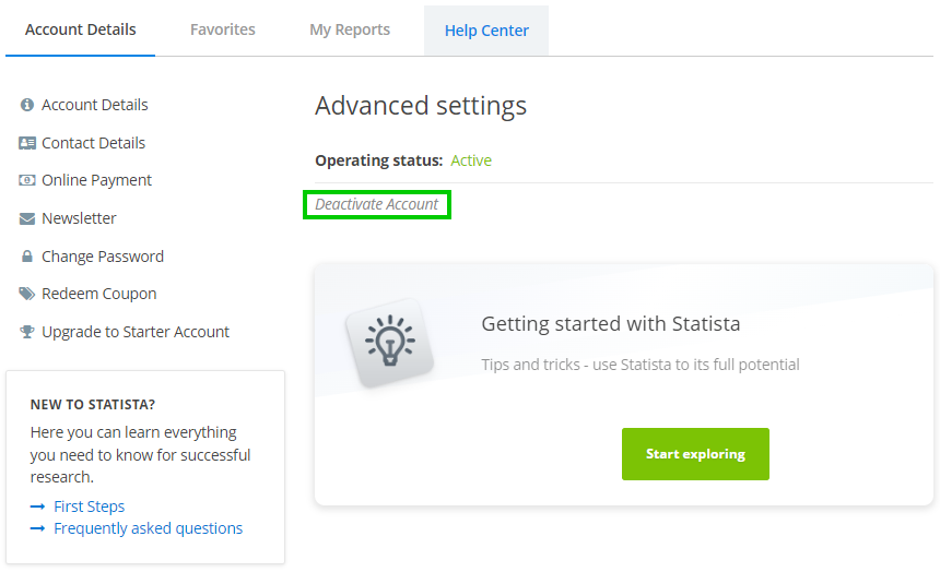 Deactivate Account button of the Advanced Setting page