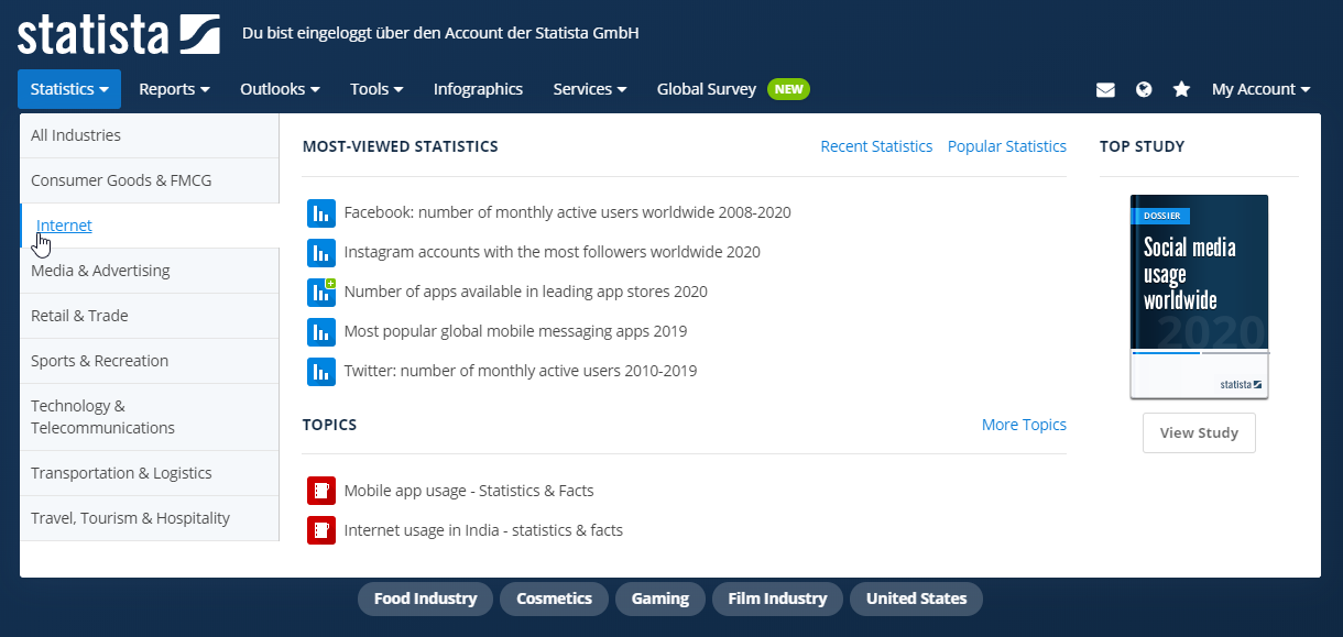 Statistics menu item