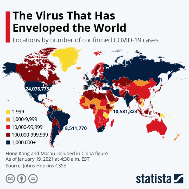 locations by number of confirmed Wuhan coronavirus cases