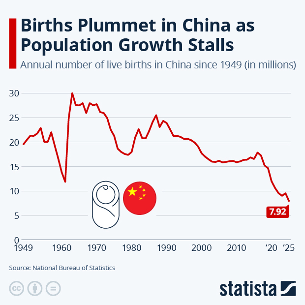Births Plummet in China as Population Growth Stalls - Infographic