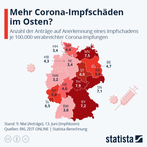 Mehr Corona-Impfschäden im Osten? - Infografik