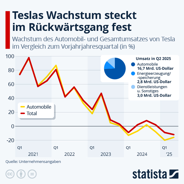 Teslas Wachstum steckt im Rückwärtsgang fest - Infografik