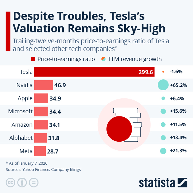 Despite Troubles, Tesla's Valuation Remains Sky-High - Infographic