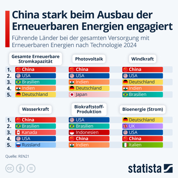 Welche Länder sind führend beim Ausbau der Erneuerbaren Energien? - Infografik