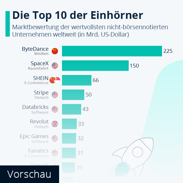Die Top 10 der Einhörner - Infografik