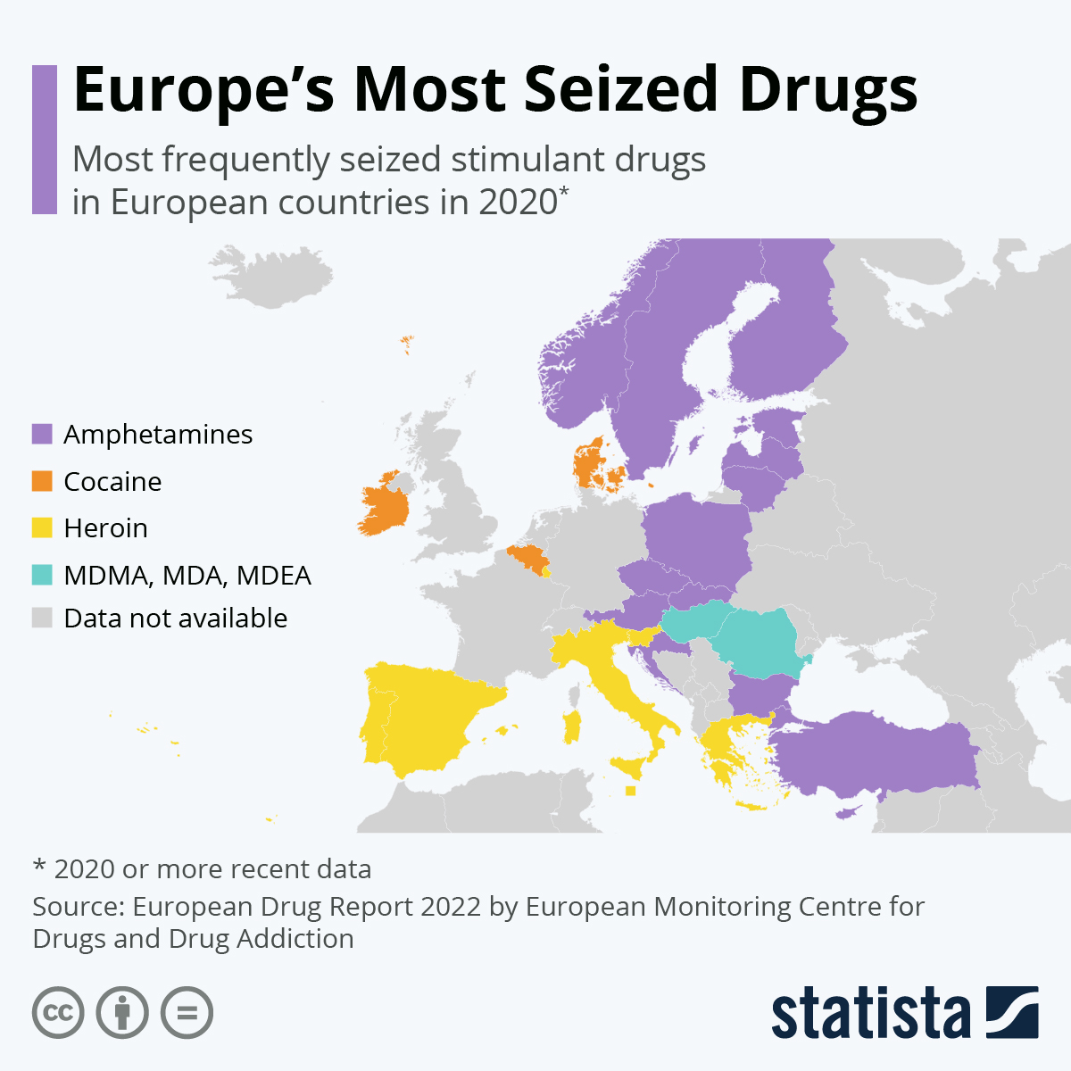 Infografika: Najczęściej konfiskowane narkotyki w Europie | Statista •