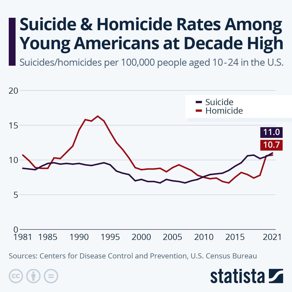 Infographic: Suicide & Homicide Rates Among Young Americans at Decade High | Statista