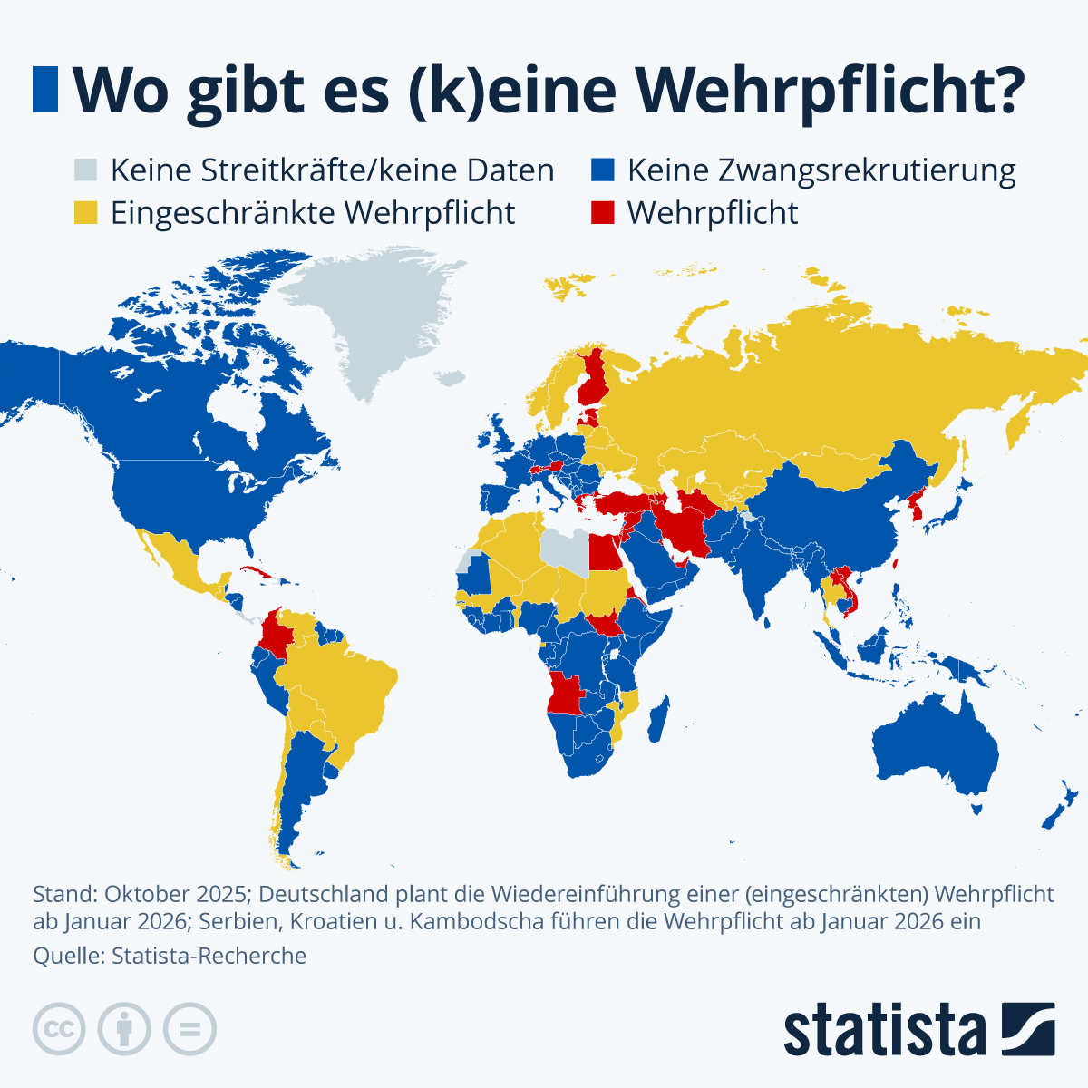 Infografik: In welchen Ländern gibt es eine Wehrpflicht? | Statista