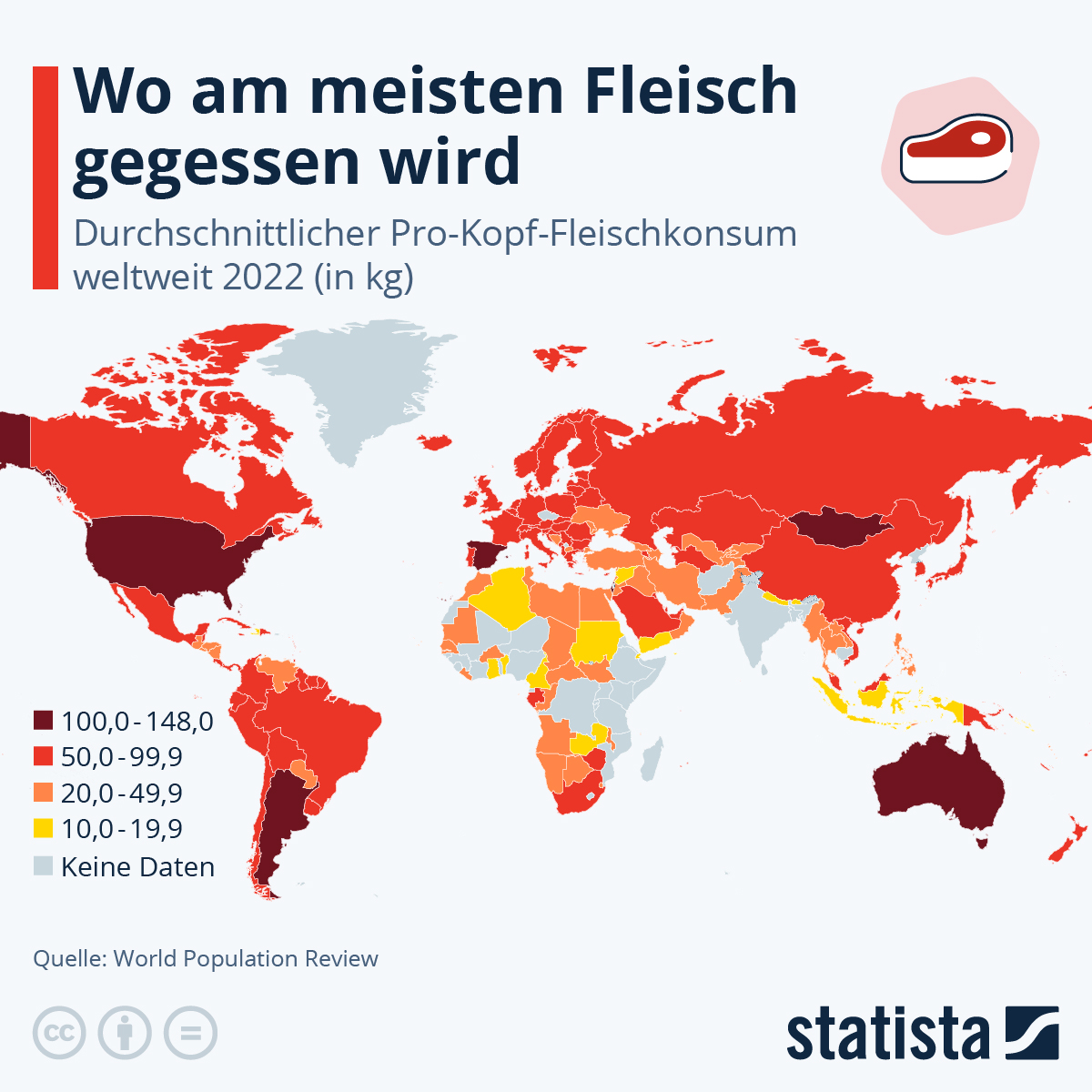Infografik: Wo wird am meisten Fleisch gegessen? | Statista
