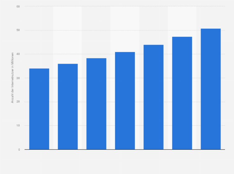Statistik: Anzahl der Internetnutzer in Ägypten in den Jahren 2013 und 2014 sowie eine Prognose bis 2019 (in Millionen)